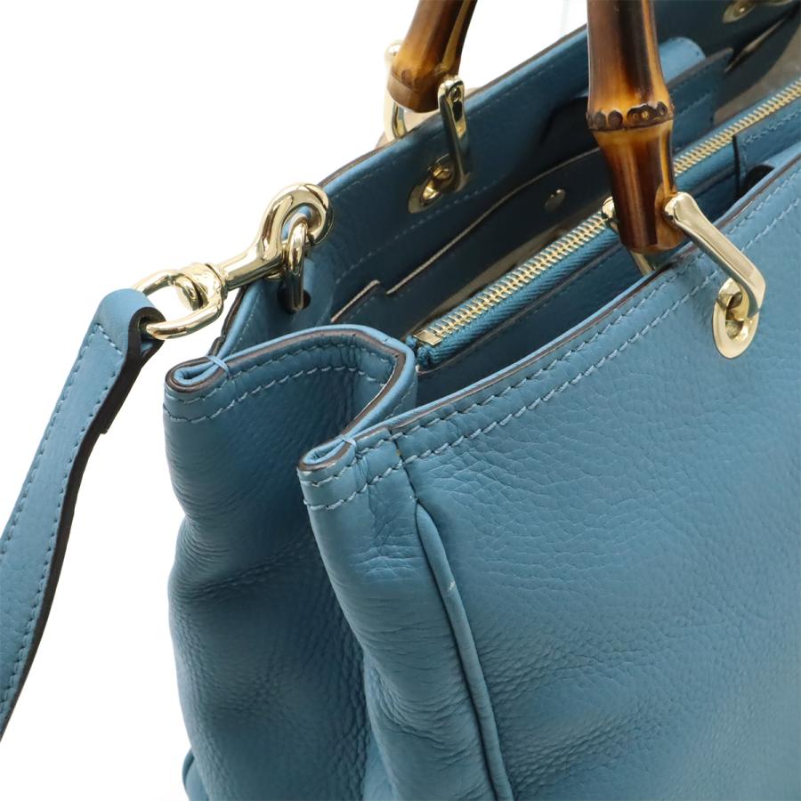 GUCCI グッチ バンブーショッパー ミディアムサイズ レザー トートバッグ ハンドバッグ 2WAY ショルダーバッグ ブルー 323660 GUCCI（グッチ） バンブーショッパー ミディアムサイズ レザー トート
