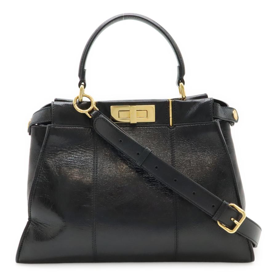 FENDI フェンディ ピーカブー レギュラー ハンドバッグ 2WAY ショルダーバッグ 斜め掛け レザー ブラック 黒 ゴールド金具 8BN290 | FENDI