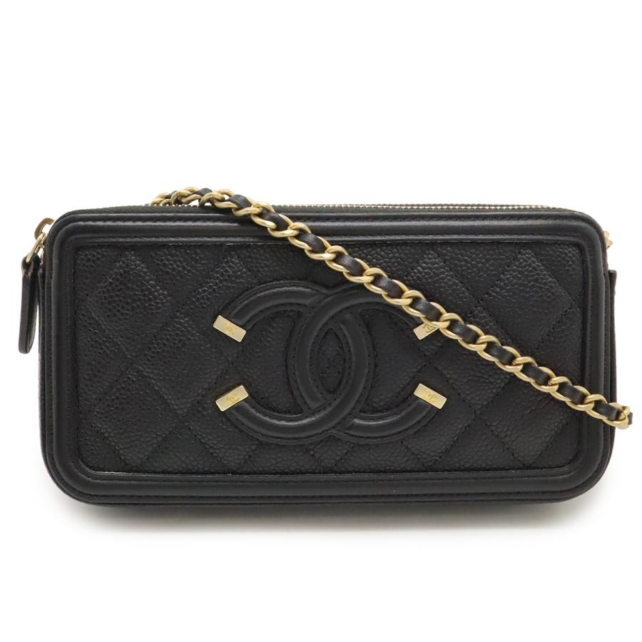 CHANEL シャネル CCフィリグリー チェーンウォレット ショルダーバッグ ポシェット 2WAY クラッチ キャビアスキン ブラック 黒 | CHANEL