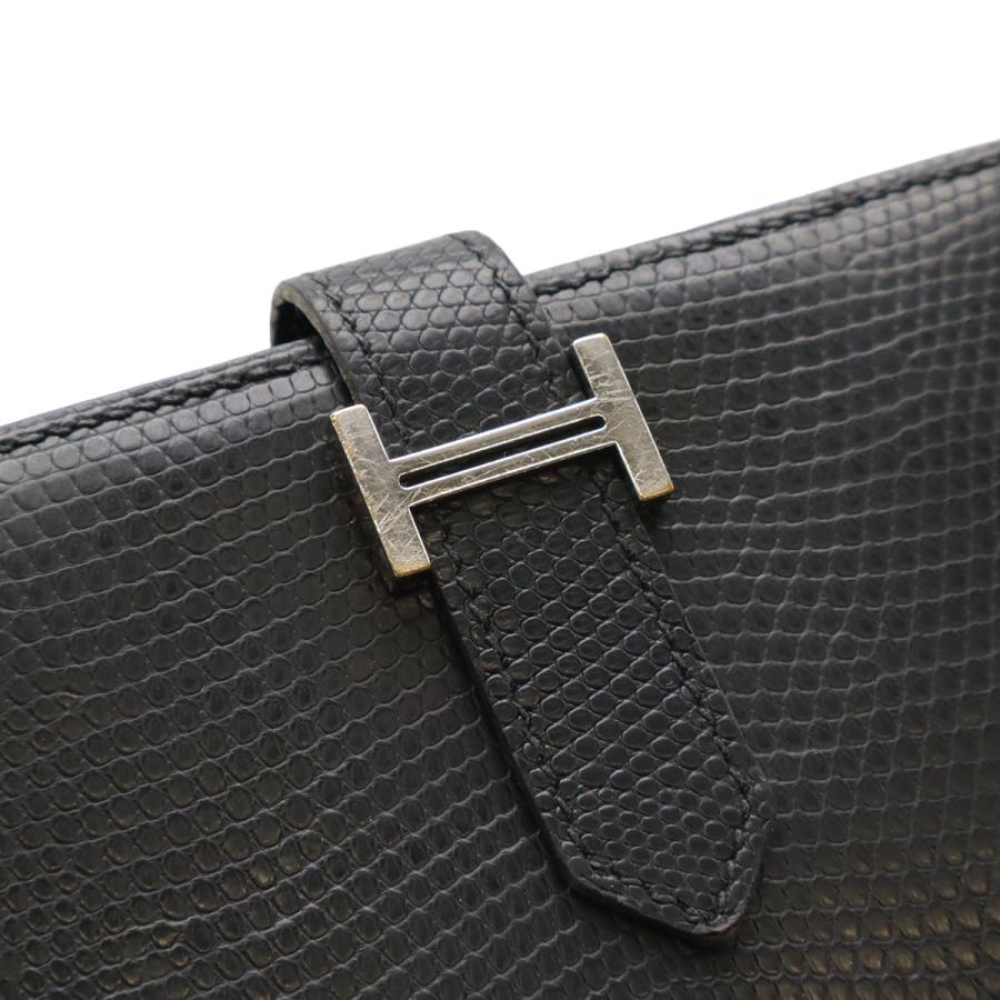 HERMES エルメス ベアンスフレ 2つ折り長財布 二つ折り長財布 リザード レザー ブラック 黒 シルバー金具 口N刻印 | HERMES | 04