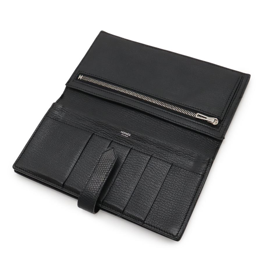 HERMES エルメス ベアンスフレ 2つ折り長財布 二つ折り長財布 リザード レザー ブラック 黒 シルバー金具 口N刻印 | HERMES | 05