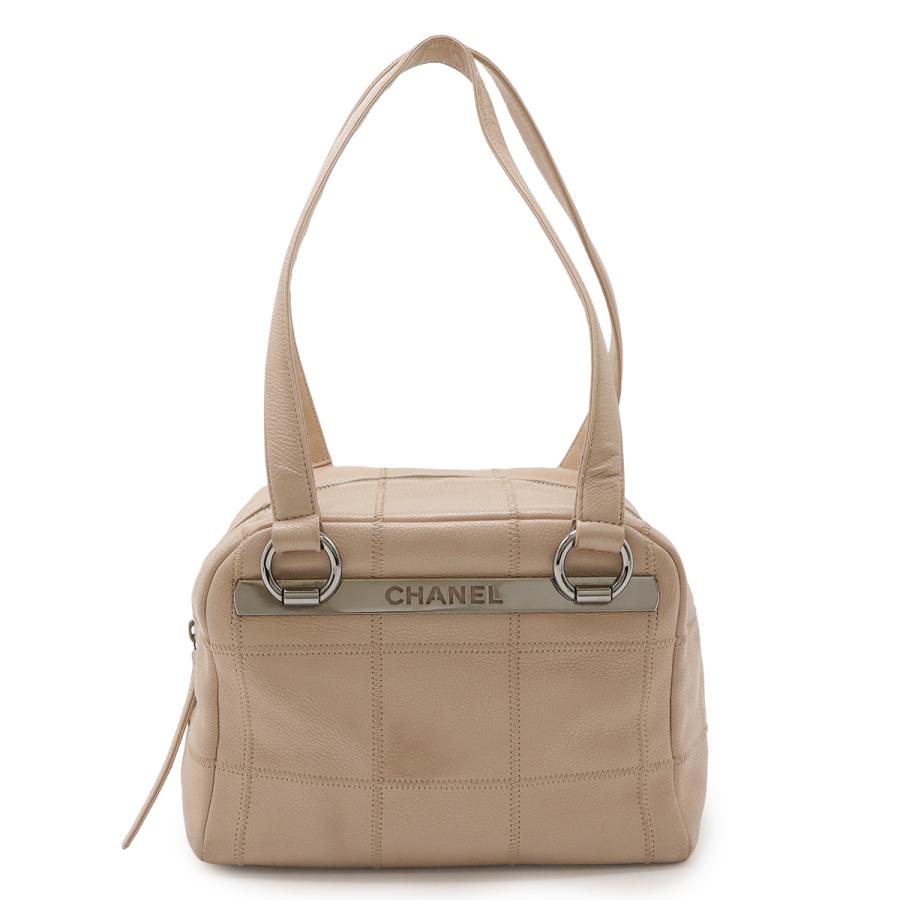 CHANEL シャネル チョコバーステッチ ミニボストンバッグ ショルダーバッグ 肩掛け キャビアスキン レザー ピンクベージュ シルバー金具 | CHANEL
