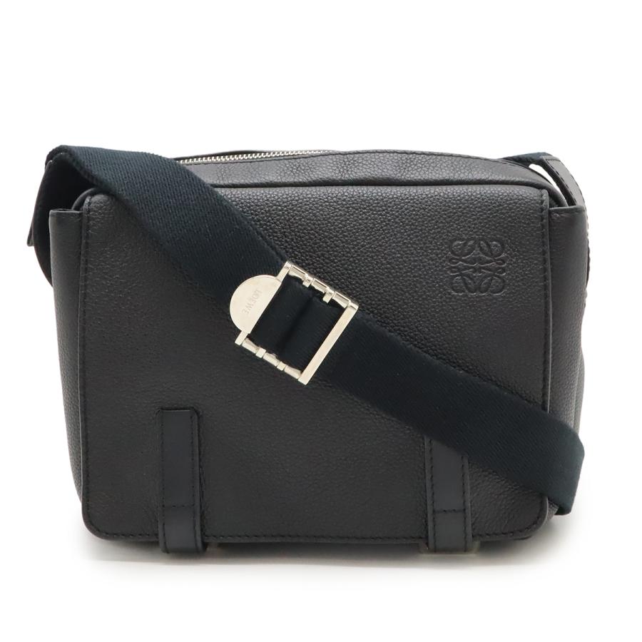 LOEWE ロエベ アナグラム ミリタリー メッセンジャーバッグ XS ショルダーバッグ 斜め掛け レザー ブラック 黒 シルバー金具 317.12AA72 | LOEWE