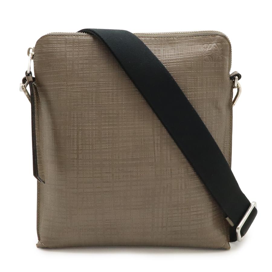 LOEWE ロエベ リネン アナグラム ショルダーバッグ 斜め掛け レザー グレージュ シルバー金具 | LOEWE