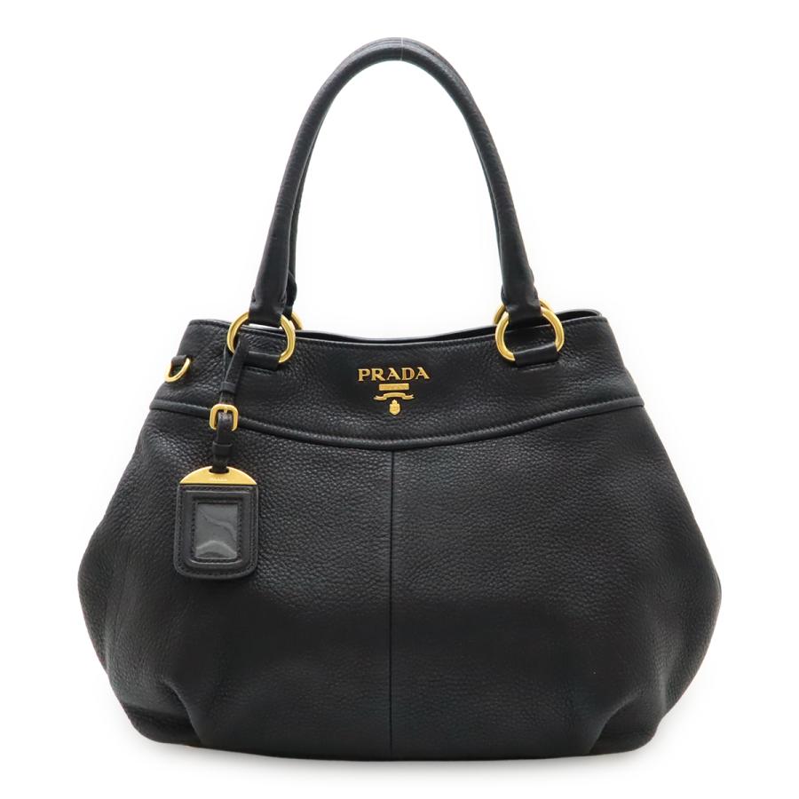 PRADA プラダ トートバッグ ハンドバッグ レザー NERO 黒 ブラック ゴールド金具 ショルダーストラップ欠品 BN1777 PRADA（プラダ） トートバッグ ハンドバッグ レザー NERO 黒 ブラック