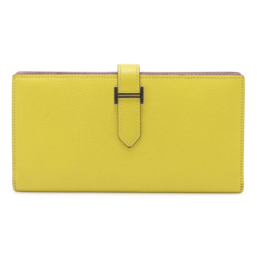 HERMES エルメス ベアンスフレヴェルソ 2つ折長財布 二つ折り財布 バイカラー ヴォーエプソン ライム モーヴシルベストル シルバー金具 | HERMES