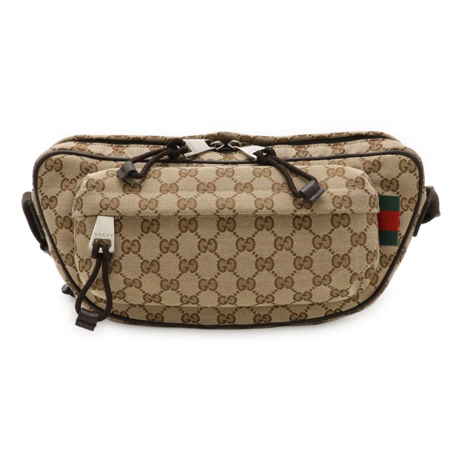 GUCCI グッチ GGキャンバス ラージ スリングバッグ ボディバッグ ウエストバッグ クロスボディバッグ ベージュ ダークブラウン 茶 802096 | GUCCI