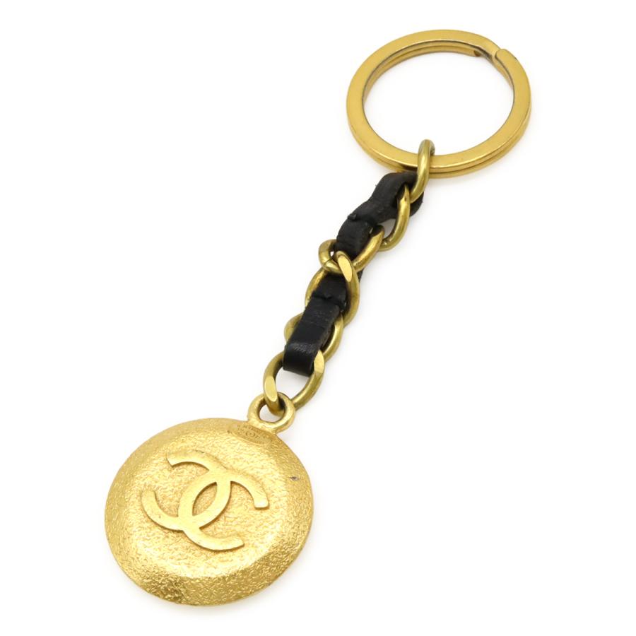 CHANEL シャネル ココマーク CCマーク ヴィンテージ ラウンド チェーン キーホルダー キーリング バッグチャーム GP レザー ゴールド | CHANEL | 01