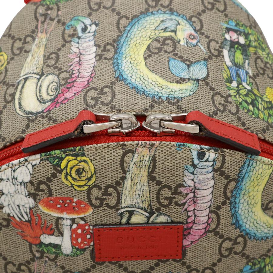 GUCCI グッチ チルドレンズ　GGスプリーム バックパック リュックサック ヒグチユウコ コラボ プリント PVC レザー ベージュ レッド 赤 | GUCCI | 03
