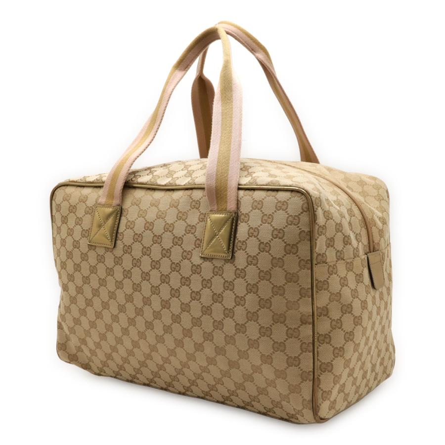 GUCCI グッチ GGキャンバス シェリーライン ボストンバッグ ショルダーバッグ 旅行カバ メタリックレザー ベージュ ピンク ゴールド 153240 GUCCI（グッチ） GGキャンバス シェリーライン ボストンバッグ