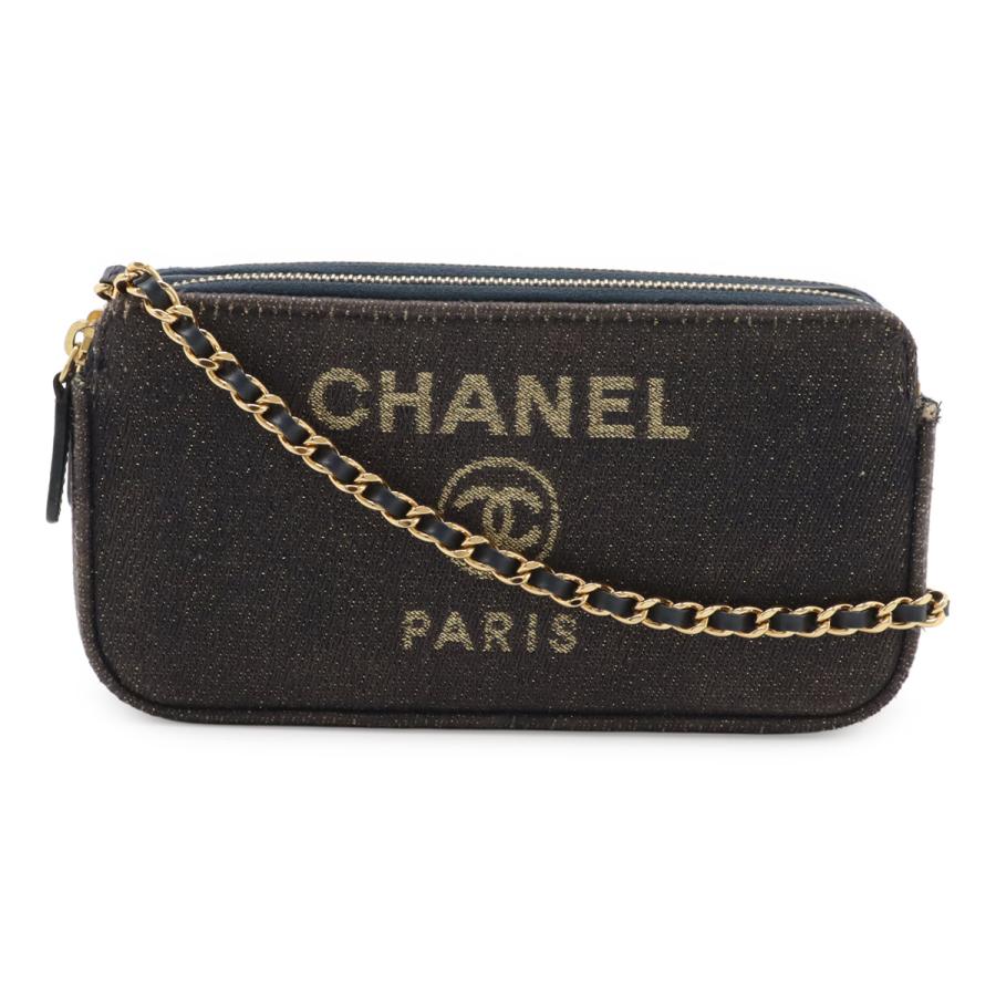 CHANEL シャネル ドーヴィル チェーンウォレット 長財布 クラッチ 2WAY ショルダーバッグ ポシェット キャンバス ラメ ネイビー 紺 | CHANEL