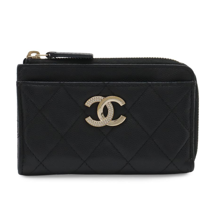 CHANEL シャネル マトラッセ ココマーク フラグメントケース コインケース 小銭入れ L字ファスナー キャビアスキン ブラック | CHANEL