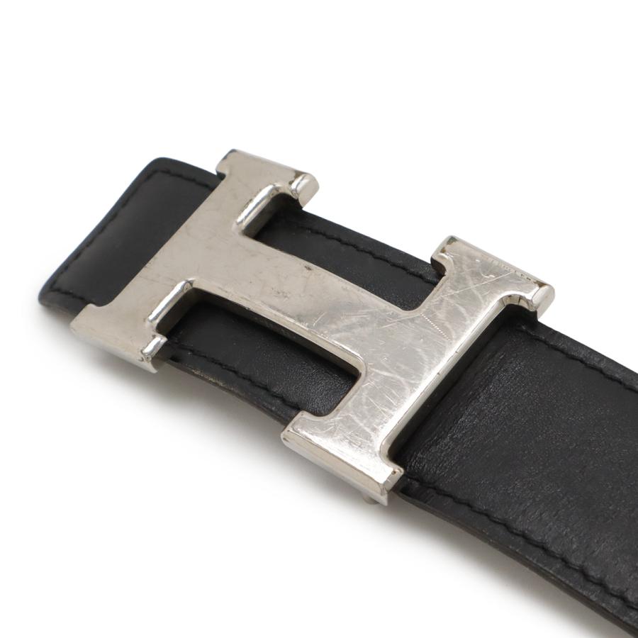 HERMES エルメス Hベルト Hバックル リバーシブル ボックスカーフ BOXカーフ トゴ レザー ブラック 黒 エトゥープ シルバー金具 #100 □Q刻印 | HERMES | 02