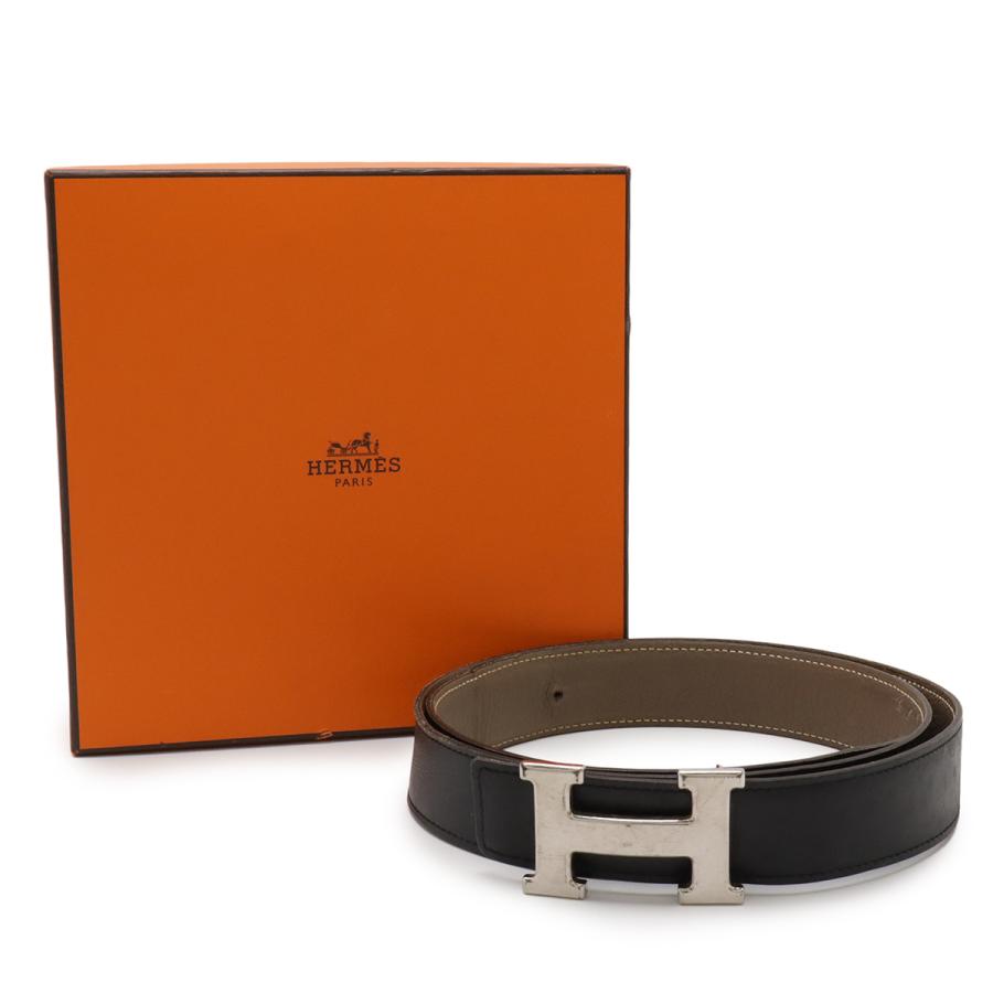 HERMES エルメス Hベルト Hバックル リバーシブル ボックスカーフ BOXカーフ トゴ レザー ブラック 黒 エトゥープ シルバー金具 #100 □Q刻印 | HERMES | 08