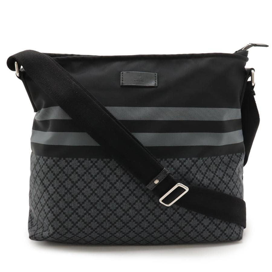 GUCCI グッチ ディアマンテ ショルダーバッグ 斜め掛け ナイロン レザー ブラック 黒 グレー シルバー金具 270410 | GUCCI