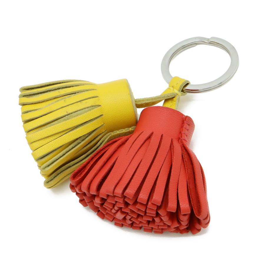 HERMES エルメス カルメン ウノドス キーリング キーホルダー フリンジ タッセル チャーム アニューミロ オレンジレッド系 イエロー | HERMES | 01
