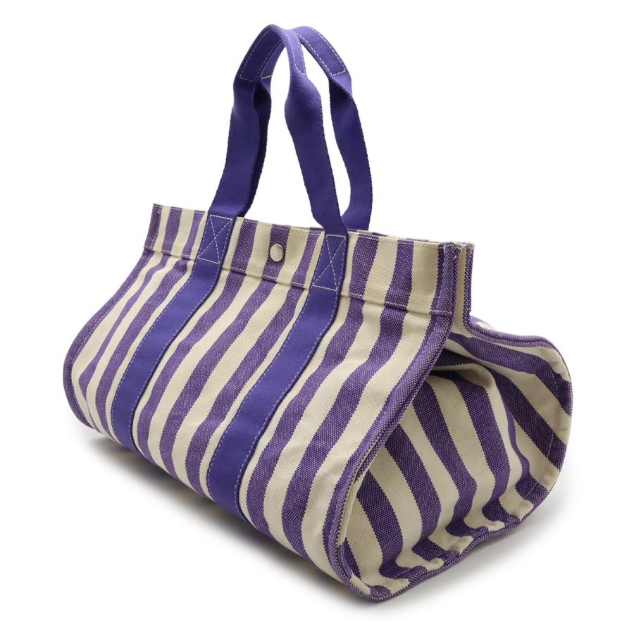 HERMES エルメス カンヌMM トートバッグ ハンドバッグ ストライプ キャンバス パープル 紫 アイボリー ポーチ付き | HERMES | 01