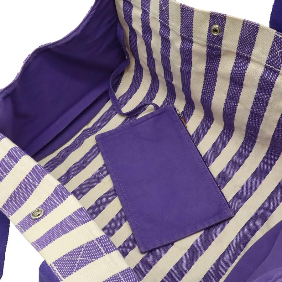 HERMES エルメス カンヌMM トートバッグ ハンドバッグ ストライプ キャンバス パープル 紫 アイボリー ポーチ付き | HERMES | 06