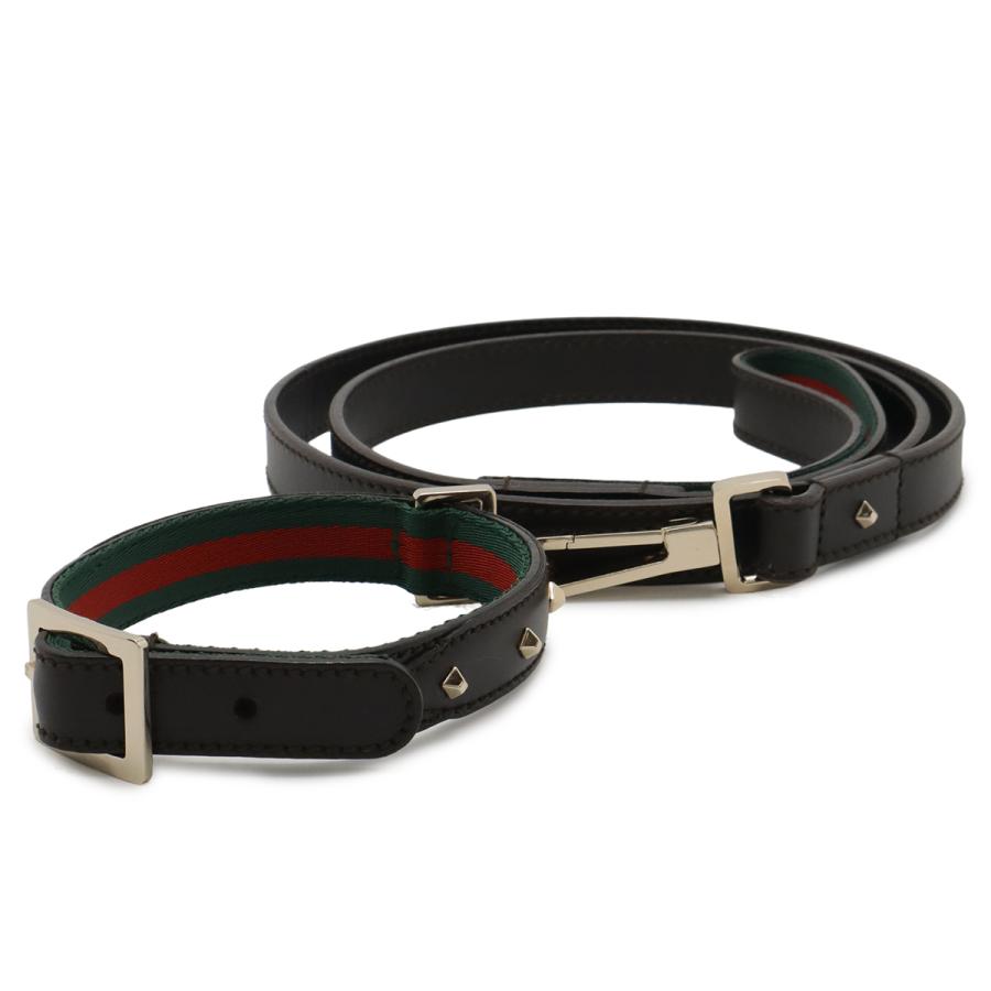 GUCCI グッチ シェリーライン ペットリード 首輪 セット ドッグ 犬用 散歩 スタッズ レザー ダークブラウン ゴールド金具 | GUCCI