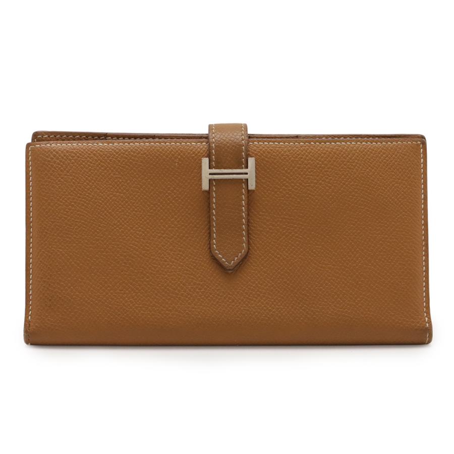 HERMES エルメス ベアンスフレ 2つ折長財布 二つ折り長財布 ヴォーエプソン レザー ゴールド ライトブラウン シルバー金具 T刻印 | HERMES