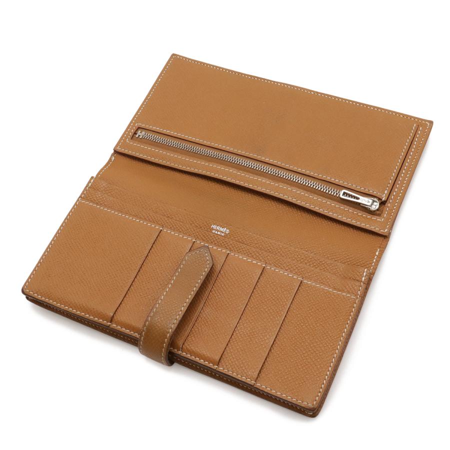 HERMES エルメス ベアンスフレ 2つ折長財布 二つ折り長財布 ヴォーエプソン レザー ゴールド ライトブラウン シルバー金具 T刻印 | HERMES | 04