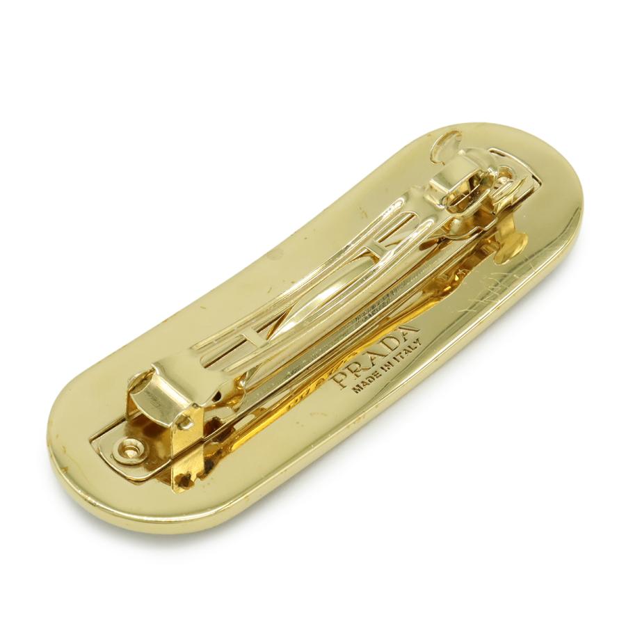 PRADA プラダ ロゴ バレッタ ヘアクリップ ヘアアクセサリー 髪留め メタル ライトグレー ゴールド金具 1IF022 | PRADA | 01
