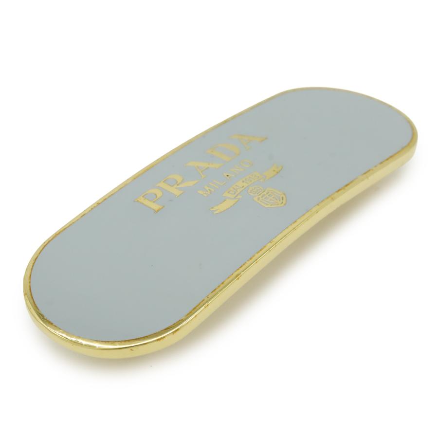PRADA プラダ ロゴ バレッタ ヘアクリップ ヘアアクセサリー 髪留め メタル ライトグレー ゴールド金具 1IF022 | PRADA | 02