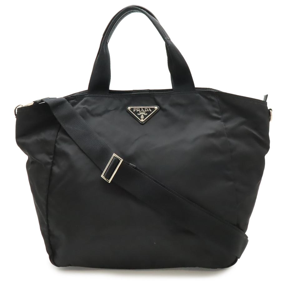 PRADA プラダ トライアングルロゴ トートバッグ ラージトート 2WAY ショルダーバッグ 斜め掛け ナイロン レザー NERO 黒 ブラック BR4051 | PRADA