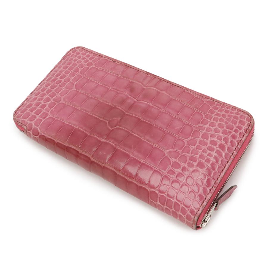 HERMES エルメス アザップロング ラウンドファスナー 長財布 アリゲーター クロコダイル フューシャピンク シルバー金具 □P刻印 | HERMES | 01