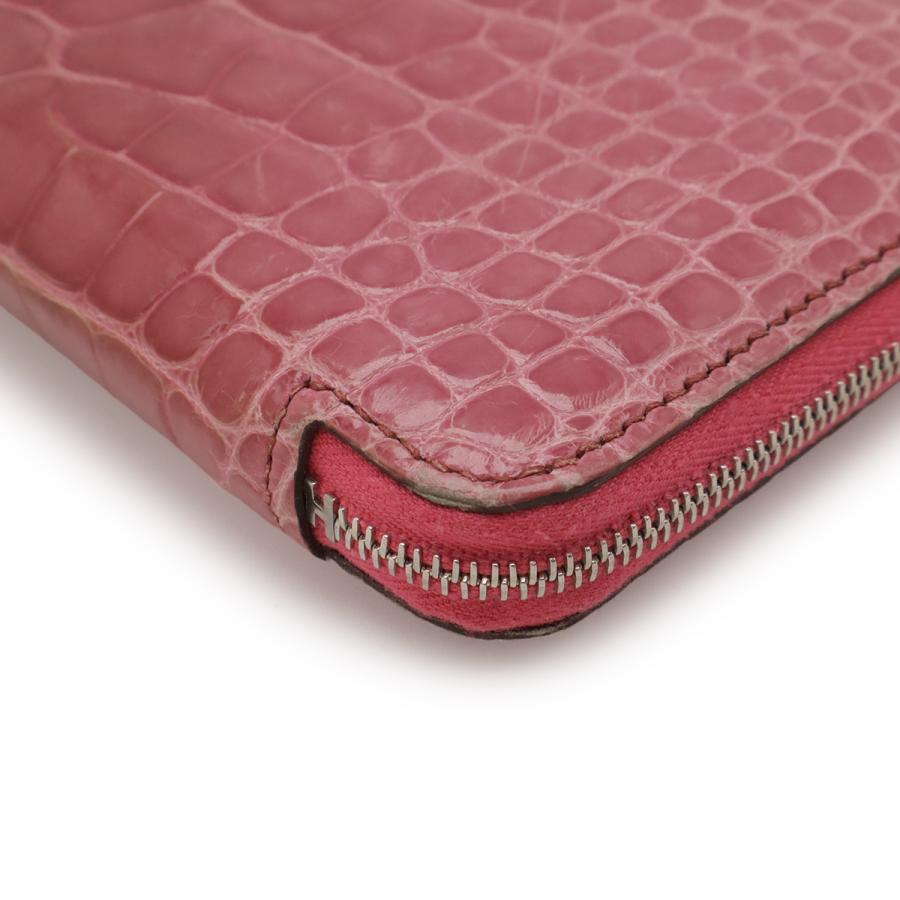 HERMES エルメス アザップロング ラウンドファスナー 長財布 アリゲーター クロコダイル フューシャピンク シルバー金具 □P刻印 | HERMES | 02