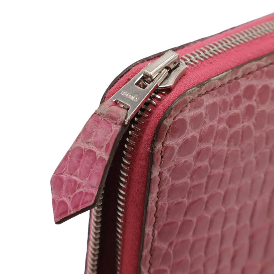 HERMES エルメス アザップロング ラウンドファスナー 長財布 アリゲーター クロコダイル フューシャピンク シルバー金具 □P刻印 | HERMES | 03