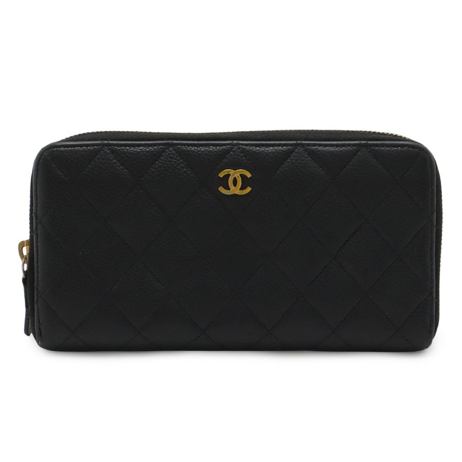 CHANEL シャネル マトラッセ ココマーク ラウンドファスナー 長財布 キャビアスキン レザー ブラック 黒 ゴールド金具 A50097 | CHANEL