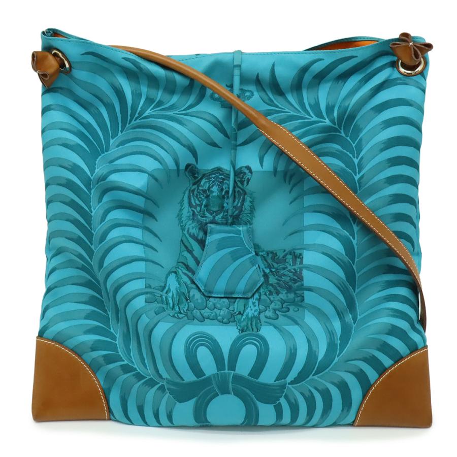 HERMES エルメス シルキーシティPM ショルダーバッグ TIGRE  王者のトラ 虎 シルク レザー エメラルドブルー ブラウン ポーチ付き □R刻印 HERMES（エルメス） シルキーシティPM ショルダーバッグ TIGRE ROYAL