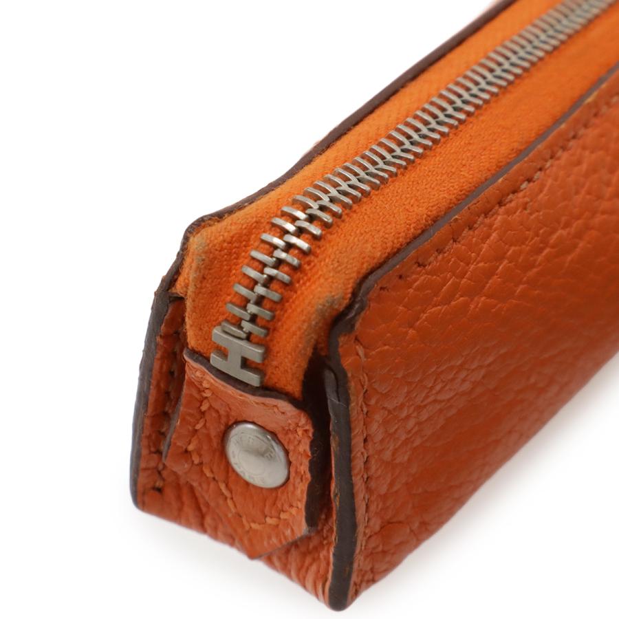 HERMES エルメス ピッコロ ペンケース 筆箱 小物入れ ポーチ ステーショナリー シェーブル レザー オレンジ シルバー金具 □J刻印 | HERMES | 04
