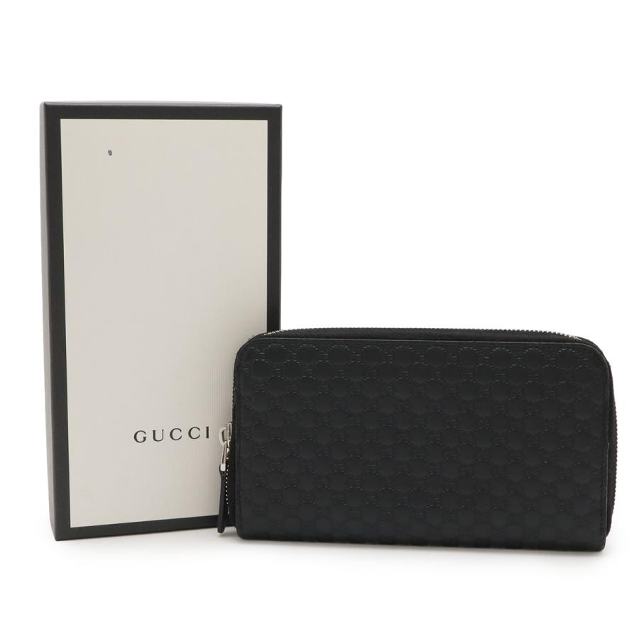 美品✨グッチ 長財布 ラウンドファスナー マイクロシマレザー 本革 ブラック GUCCI（グッチ） マイクログッチシマ ラウンドファスナー 長財布