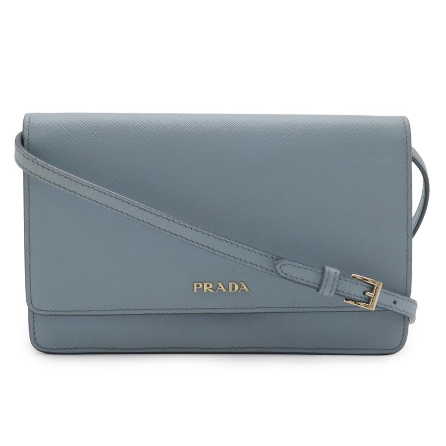 PRADA プラダ SAFFIANO サフィアーノ ショルダーウォレット ショルダーバッグ 2WAY クラッチバッグ レザー ライトブルー 水色 | PRADA