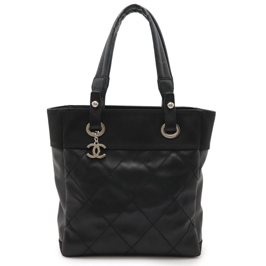 CHANEL シャネル パリビアリッツ トートPM トートバッグ ショルダーバッグ コーティングキャンバス レザー ブラック 黒 シルバー金具 | CHANEL
