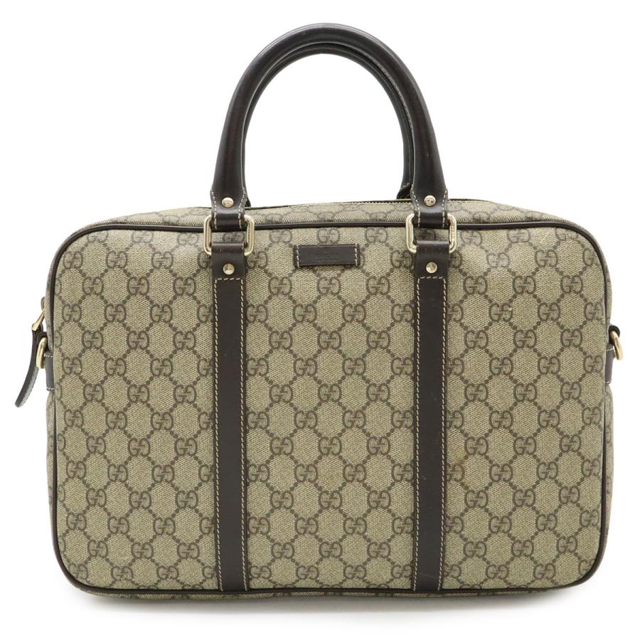 GUCCI グッチ GGスプリーム ビジネスバッグ ブリーフケース 書類カバン PVC レザー ベージュ ダークブラウン 茶 ゴールド金具 322287 | GUCCI