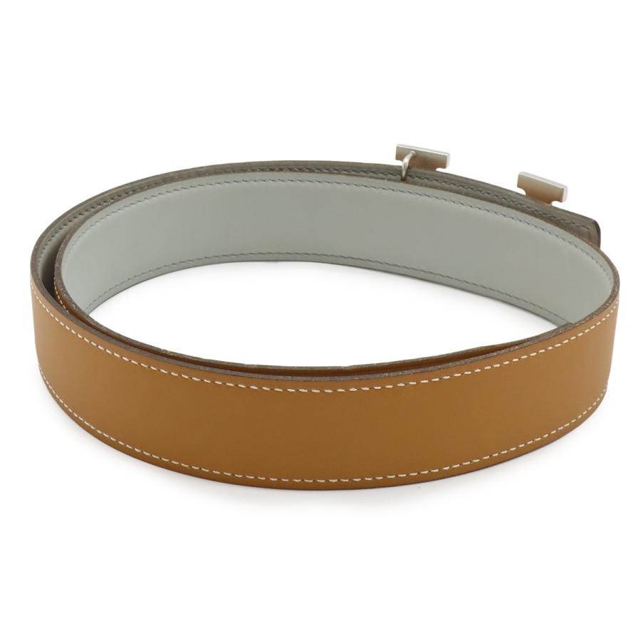 HERMES エルメス Hベルト Hバックル リバーシブル レザー ライトブラウン ライトグレー シルバー金具 #75 □H刻印 | HERMES | 01