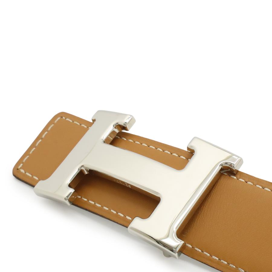 HERMES エルメス Hベルト Hバックル リバーシブル レザー ライトブラウン ライトグレー シルバー金具 #75 □H刻印 | HERMES | 02