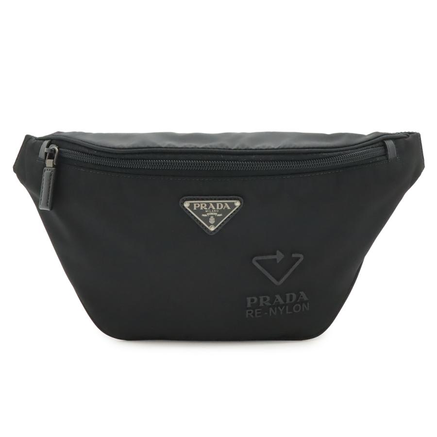PRADA プラダ Re-Nylon ロゴ トライアングルロゴ ボディバッグ ウエストポーチ ヒップバッグ ナイロン NERO 黒 ブラック シルバー金具 | PRADA