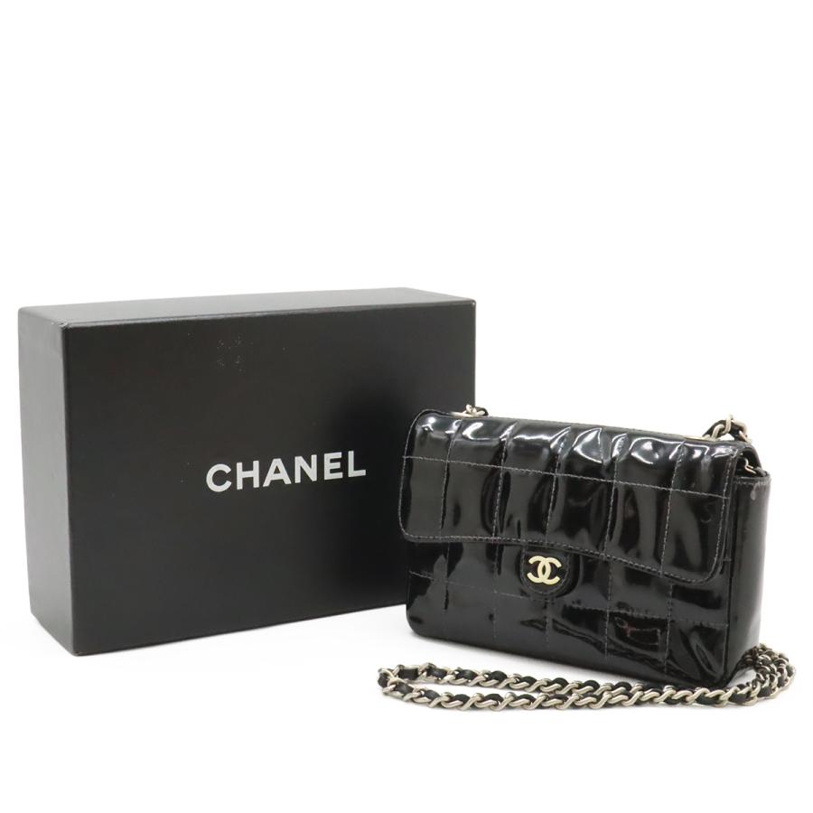 CHANEL シャネル 2.55 チョコバー チェーンバッグ ショルダーバッグ 2WAY ウエストポーチ エナメル パテントレザー ブラック 黒 | CHANEL | 08