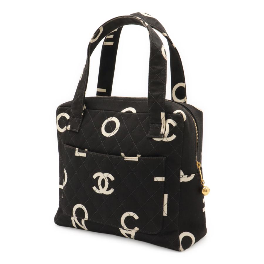 CHANEL シャネル ココマーク ロゴ プリント ハンドバッグ トートバッグ キャンバス ブラック 黒 アイボリー 白 ゴールド金具 | CHANEL | 01