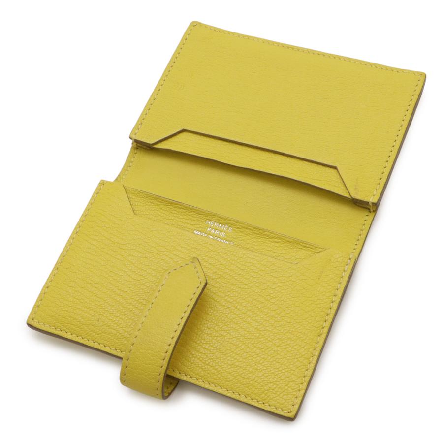 HERMES エルメス ベアン カードケース 名刺入れ パスケース シェーブル レザー ライム 黄色 イエロー ゴールド金具 Y刻印 | HERMES | 04