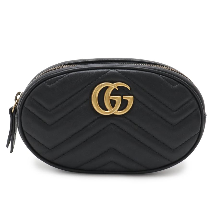 GUCCI グッチ GGマーモント ベルトバッグ ボディバッグ ウエストバッグ ウエストポーチ キルティング レザー ブラック 黒 ゴールド金具 | GUCCI