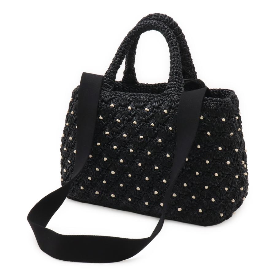 PRADA プラダ ラフィア トートバッグ かごバッグ カゴ 2WAY ショルダーバッグ ドット柄 NERO ブラック アイボリー 国内ブティック購入品 | PRADA | 01