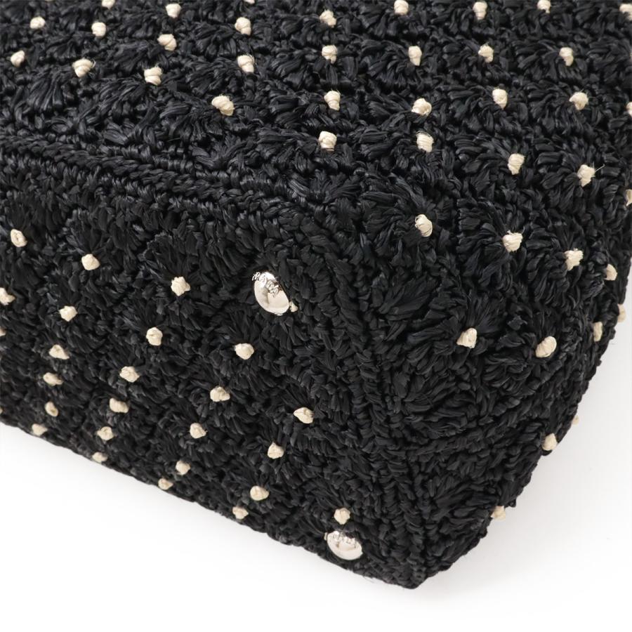 PRADA プラダ ラフィア トートバッグ かごバッグ カゴ 2WAY ショルダーバッグ ドット柄 NERO ブラック アイボリー 国内ブティック購入品 | PRADA | 02