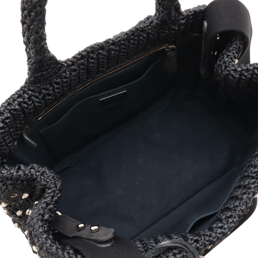 PRADA プラダ ラフィア トートバッグ かごバッグ カゴ 2WAY ショルダーバッグ ドット柄 NERO ブラック アイボリー 国内ブティック購入品 | PRADA | 05