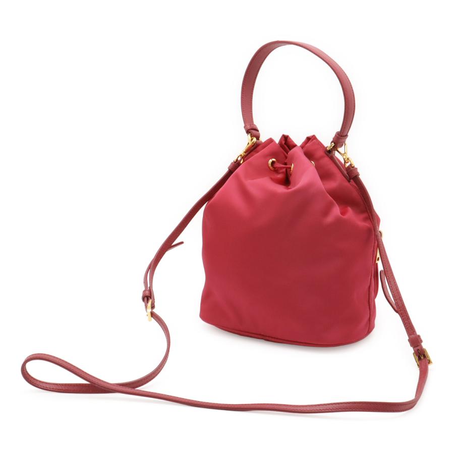 PRADA プラダ ハンドバッグ バケットバッグ 巾着 2WAY ショルダーバッグ ナイロン レザー ピンク ゴールド金具 1BH038 | PRADA | 01