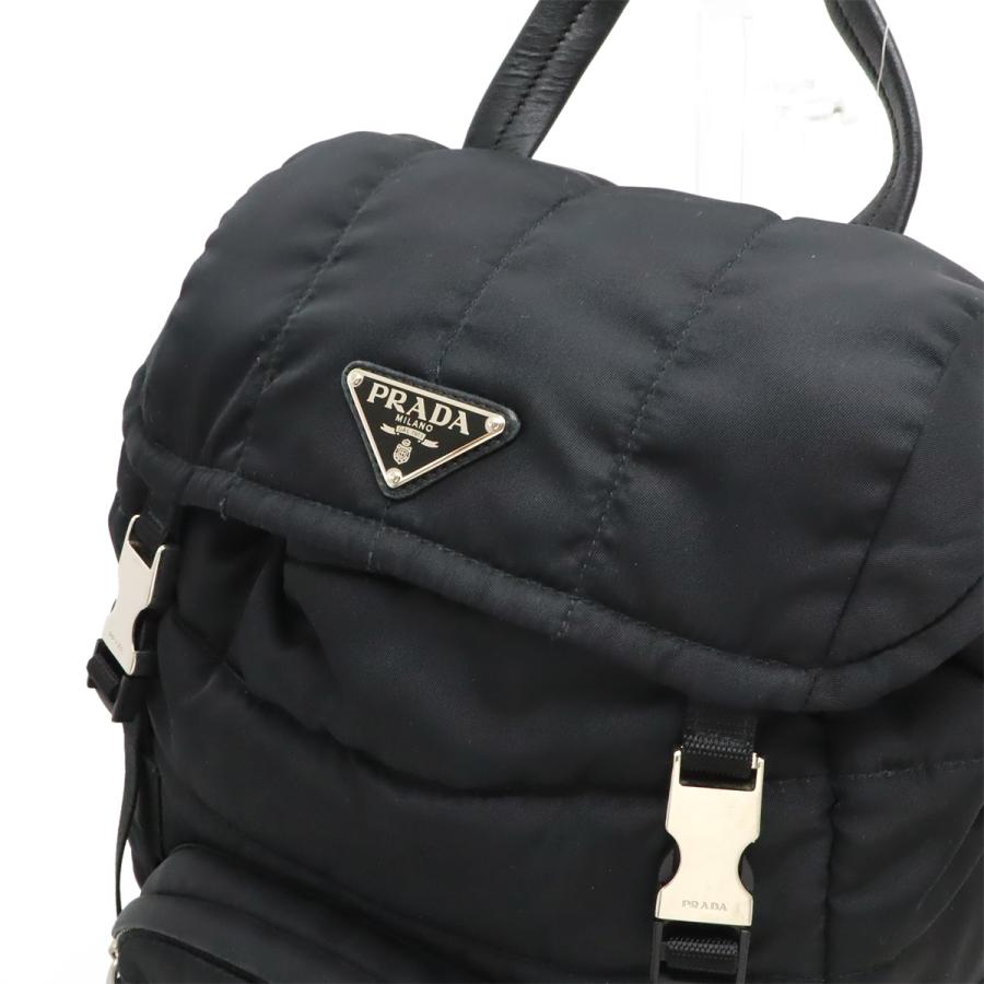 PRADA プラダ トライアングルロゴ バックパック リュックサック キルティング ナイロン レザー NERO 黒 ブラック シルバー金具 1BZ002 | PRADA | 07